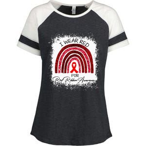 Bleached We Wear Red For Red Ribbon Week Awareness Rainbow Enza Ladies Jersey Colorblock Tee