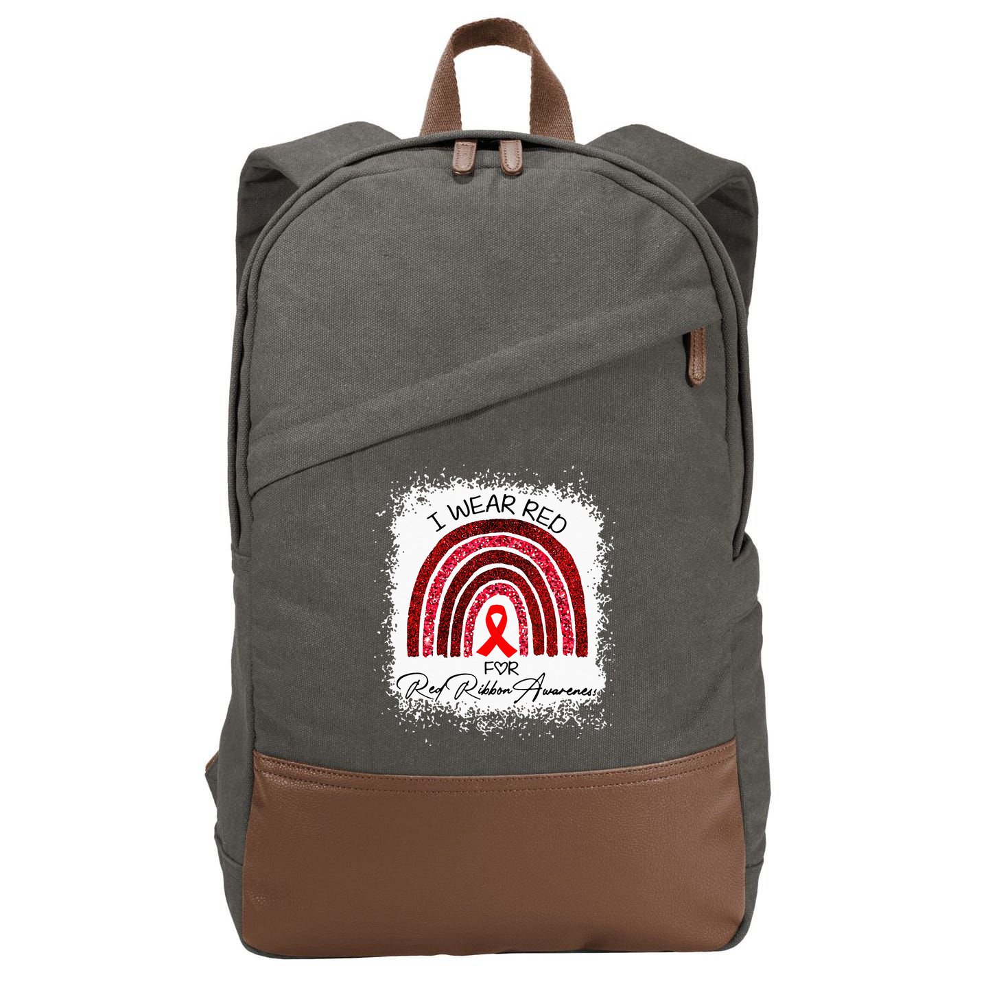 Bleached We Wear Red For Red Ribbon Week Awareness Rainbow Cotton Canvas Backpack