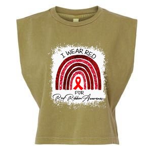 Bleached We Wear Red For Red Ribbon Week Awareness Rainbow Garment-Dyed Women's Muscle Tee