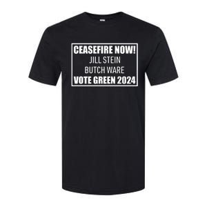 Butch Ware Wearing Ceasefire Now Jill Stein Butch Ware Vote Green 2024 Softstyle CVC T-Shirt