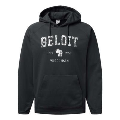 Beloit Wisconsin Wi Vintage Athletic Sports Design Performance Fleece Hoodie