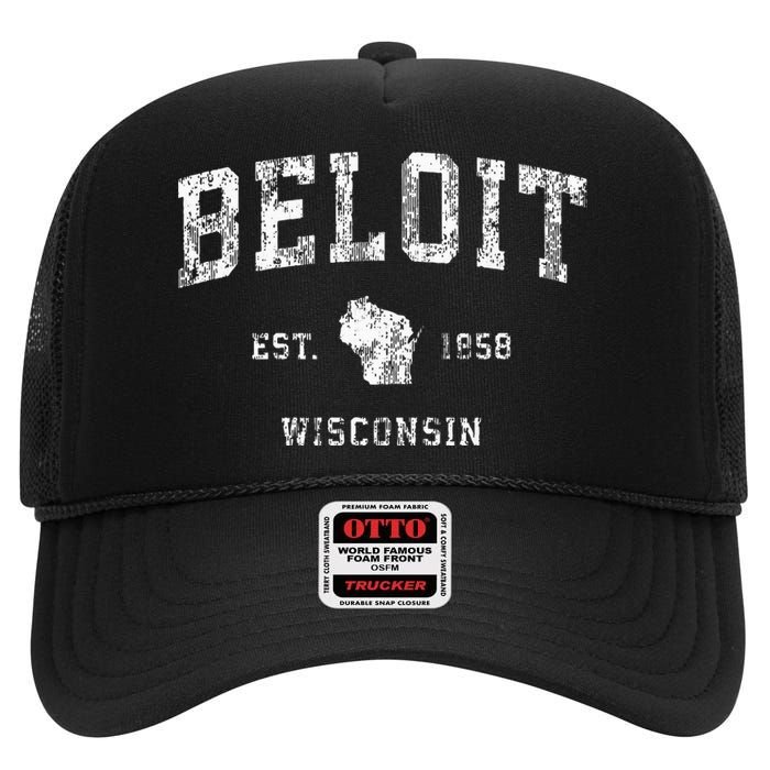 Beloit Wisconsin Wi Vintage Athletic Sports Design High Crown Mesh Back Trucker Hat