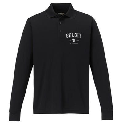 Beloit Wisconsin Wi Vintage Athletic Sports Design Performance Long Sleeve Polo