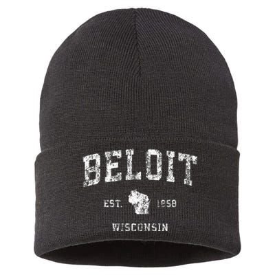 Beloit Wisconsin Wi Vintage Athletic Sports Design Sustainable Knit Beanie