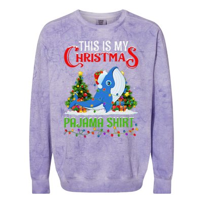 Blue Whale Xmas Lights This Is My Christmas Pajama Colorblast Crewneck Sweatshirt