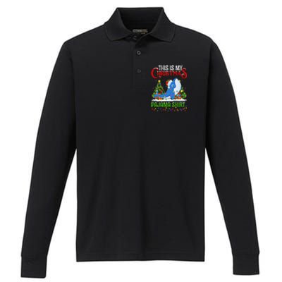 Blue Whale Xmas Lights This Is My Christmas Pajama Performance Long Sleeve Polo