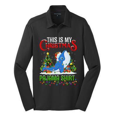 Blue Whale Xmas Lights This Is My Christmas Pajama Silk Touch Performance Long Sleeve Polo