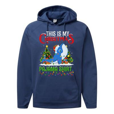 Blue Whale Xmas Lights This Is My Christmas Pajama Performance Fleece Hoodie