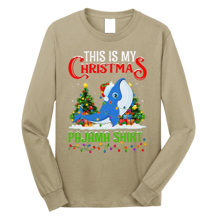 Blue Whale Xmas Lights This Is My Christmas Pajama Long Sleeve Shirt