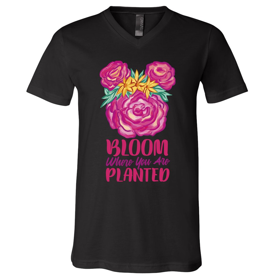 Bloom Where You Are Planted Floral V-Neck T-Shirt