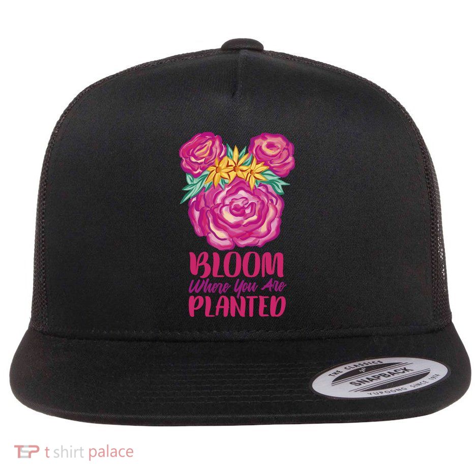 Bloom Where You Are Planted Floral Flat Bill Trucker Hat