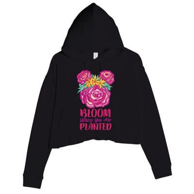 Bloom Where You Are Planted Floral Crop Fleece Hoodie