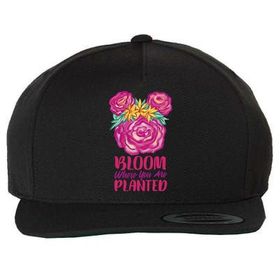 Bloom Where You Are Planted Floral Wool Snapback Cap
