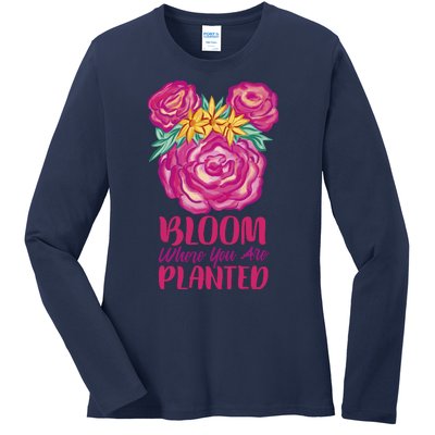 Bloom Where You Are Planted Floral Ladies Long Sleeve Shirt