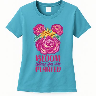 Bloom Where You Are Planted Floral Womens T-Shirt