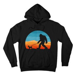 Bigfoot Walking Yorkie Dog Retro Sasquatch Tall Hoodie