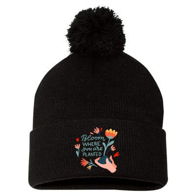 Bloom Where You Are Planted Nature Pom Pom 12in Knit Beanie