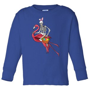 Bunny Xgreat Giftray Skeleton Riding Flamingo With Easter Eggs Basket Gift Toddler Long Sleeve Shirt