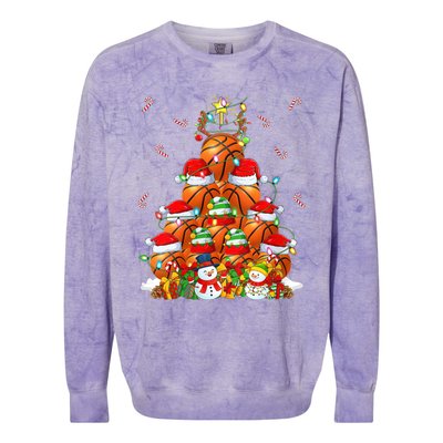 Basketball Xmas Lighting Tree Santa Basketball Christmas Meaningful Gift Colorblast Crewneck Sweatshirt