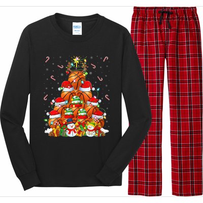 Basketball Xmas Lighting Tree Santa Basketball Christmas Meaningful Gift Long Sleeve Pajama Set