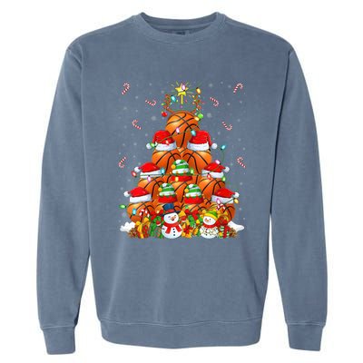 Basketball Xmas Lighting Tree Santa Basketball Christmas Meaningful Gift Garment-Dyed Sweatshirt