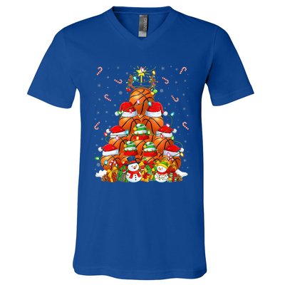 Basketball Xmas Lighting Tree Santa Basketball Christmas Meaningful Gift V-Neck T-Shirt