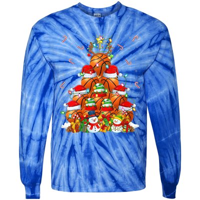 Basketball Xmas Lighting Tree Santa Basketball Christmas Meaningful Gift Tie-Dye Long Sleeve Shirt