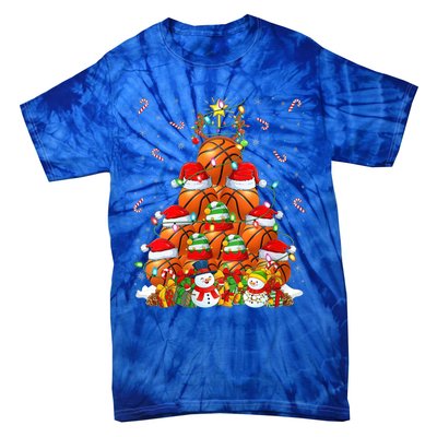 Basketball Xmas Lighting Tree Santa Basketball Christmas Meaningful Gift Tie-Dye T-Shirt