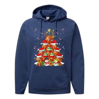 Basketball Xmas Lighting Tree Santa Basketball Christmas Meaningful Gift Performance Fleece Hoodie