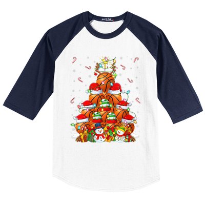 Basketball Xmas Lighting Tree Santa Basketball Christmas Meaningful Gift Baseball Sleeve Shirt