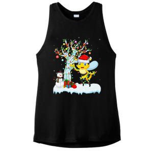 Bee Xmas Lighting Tree Santa Hat Bee Christmas Ladies PosiCharge Tri-Blend Wicking Tank