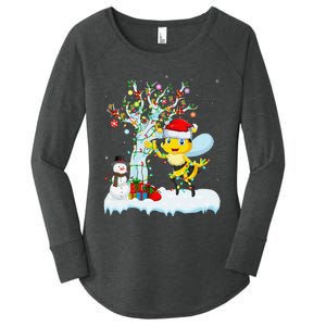 Bee Xmas Lighting Tree Santa Hat Bee Christmas Women's Perfect Tri Tunic Long Sleeve Shirt