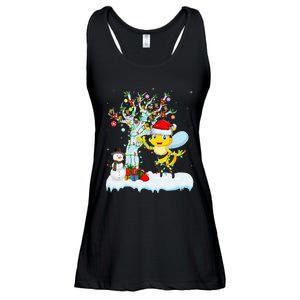 Bee Xmas Lighting Tree Santa Hat Bee Christmas Ladies Essential Flowy Tank