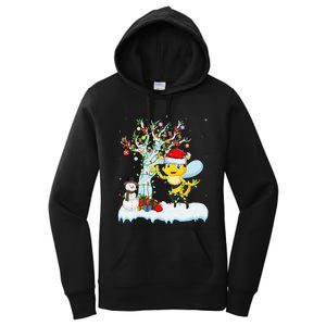 Bee Xmas Lighting Tree Santa Hat Bee Christmas Women's Pullover Hoodie