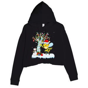 Bee Xmas Lighting Tree Santa Hat Bee Christmas Crop Fleece Hoodie