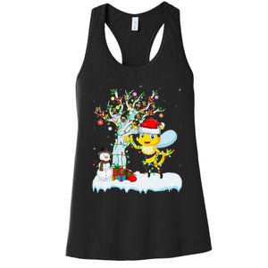 Bee Xmas Lighting Tree Santa Hat Bee Christmas Women's Racerback Tank