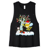 Bee Xmas Lighting Tree Santa Hat Bee Christmas Women's Racerback Cropped Tank