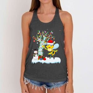 Bee Xmas Lighting Tree Santa Hat Bee Christmas Women's Knotted Racerback Tank