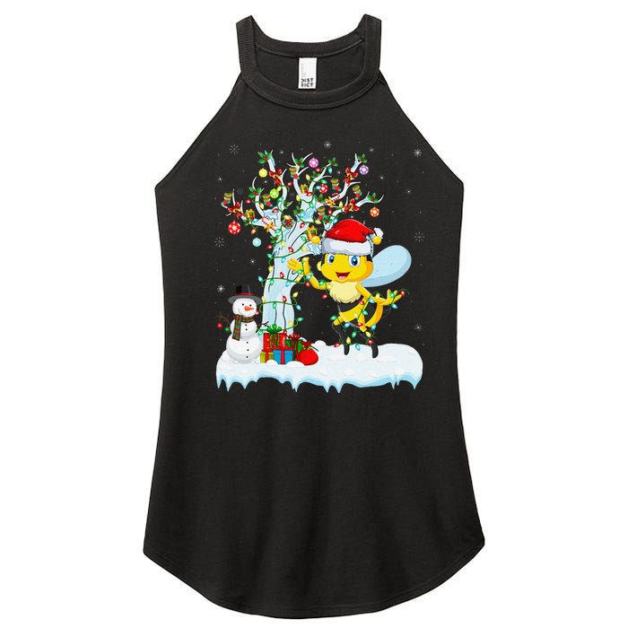 Bee Xmas Lighting Tree Santa Hat Bee Christmas Women's Perfect Tri Rocker Tank