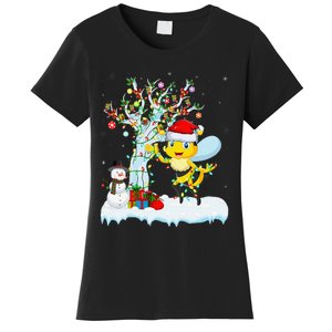 Bee Xmas Lighting Tree Santa Hat Bee Christmas Women's T-Shirt