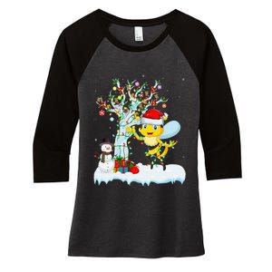 Bee Xmas Lighting Tree Santa Hat Bee Christmas Women's Tri-Blend 3/4-Sleeve Raglan Shirt