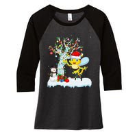 Bee Xmas Lighting Tree Santa Hat Bee Christmas Women's Tri-Blend 3/4-Sleeve Raglan Shirt