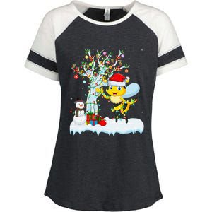 Bee Xmas Lighting Tree Santa Hat Bee Christmas Enza Ladies Jersey Colorblock Tee