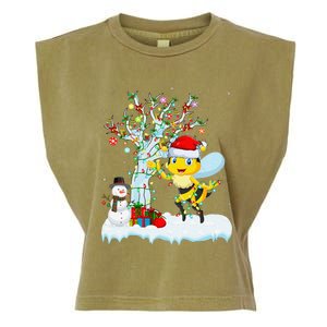 Bee Xmas Lighting Tree Santa Hat Bee Christmas Garment-Dyed Women's Muscle Tee