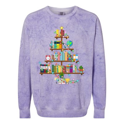 Bookworm Xmas Lighting Librarian Library Book Christmas Tree Cool Gift Colorblast Crewneck Sweatshirt