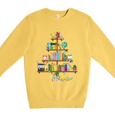 Bookworm Xmas Lighting Librarian Library Book Christmas Tree Cool Gift Premium Crewneck Sweatshirt