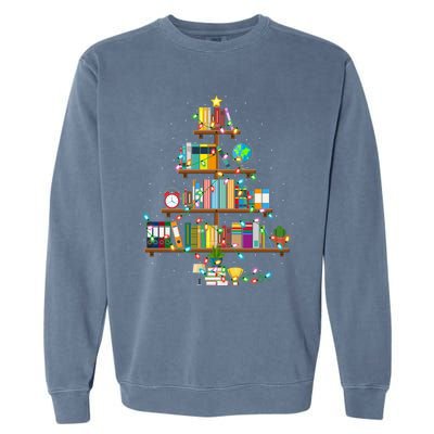 Bookworm Xmas Lighting Librarian Library Book Christmas Tree Cool Gift Garment-Dyed Sweatshirt