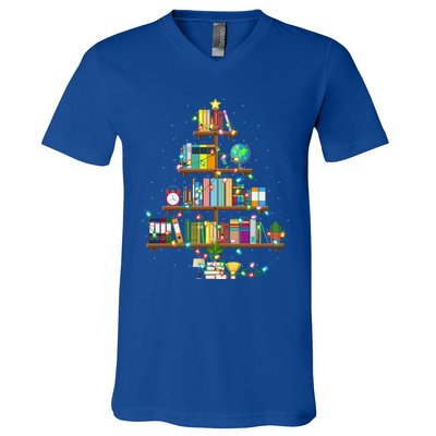 Bookworm Xmas Lighting Librarian Library Book Christmas Tree Cool Gift V-Neck T-Shirt