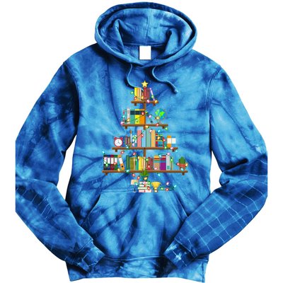 Bookworm Xmas Lighting Librarian Library Book Christmas Tree Cool Gift Tie Dye Hoodie