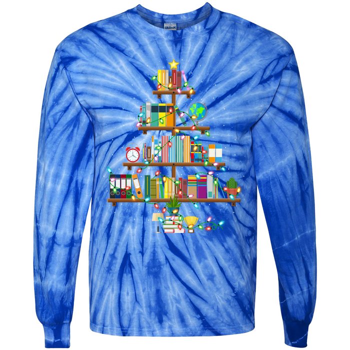 Bookworm Xmas Lighting Librarian Library Book Christmas Tree Cool Gift Tie-Dye Long Sleeve Shirt